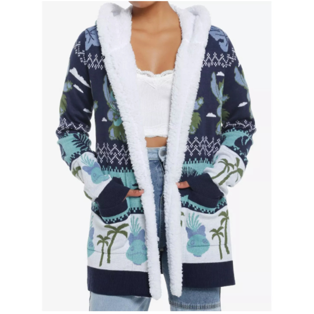 Disney Lilo & Stitch Fair Isle Stitch‎ & Scrump Sherpa Junior Open Cardigan Sz L